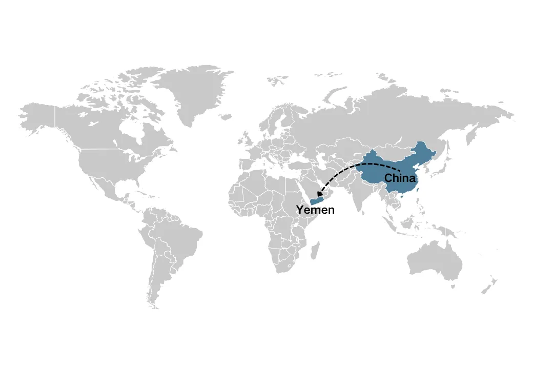 שיפּינג פון טשיינאַ צו יעמען