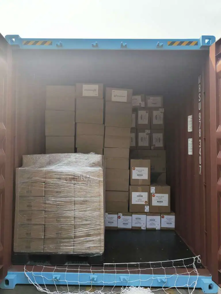 Fig 3: Container interior after de-vanning — cartons intact with no collapse in the rail-loaded lower tiers