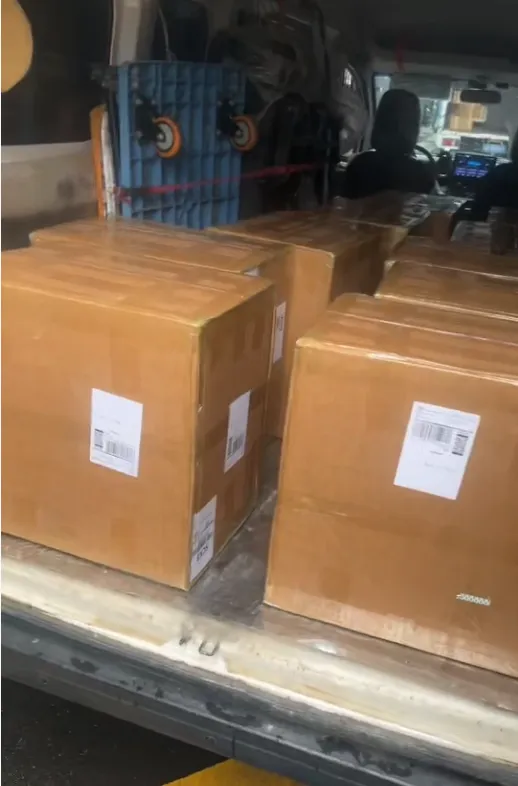 Fig 2: Consolidated pallet shrink-wrapped before loading — cartons compacted to reduce the chargeable CBM