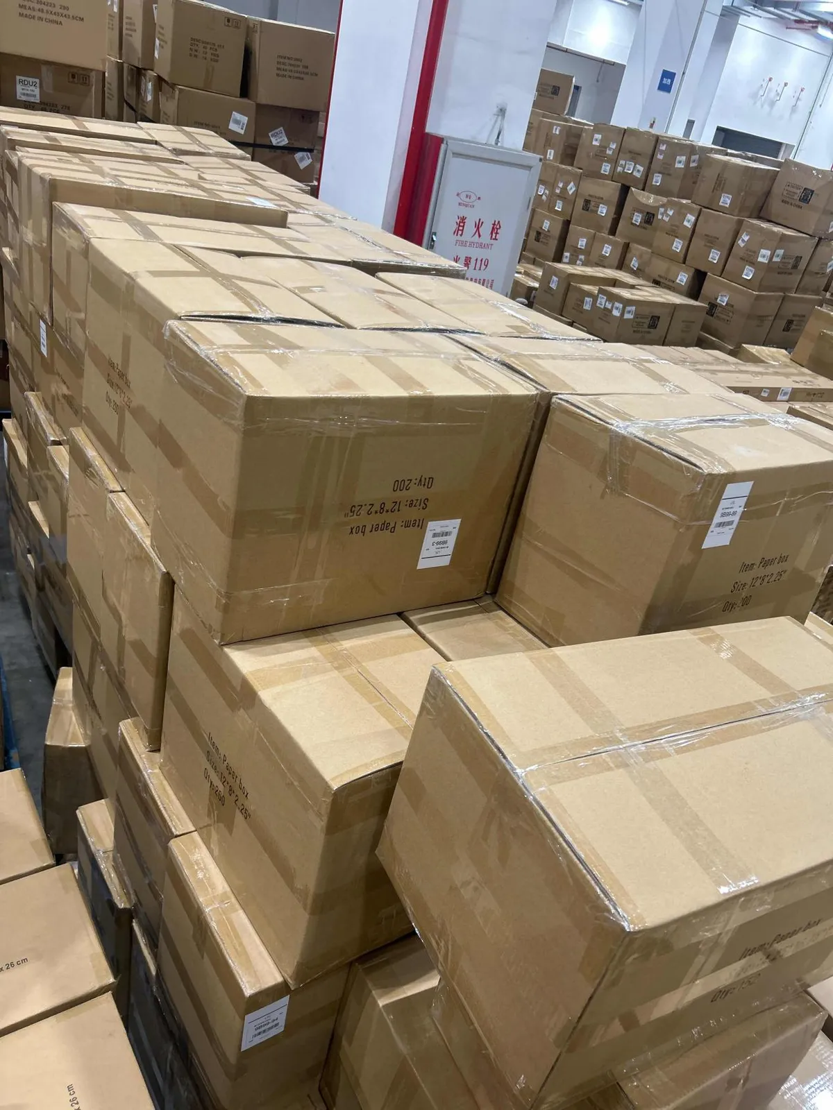 Fig 2: Cartons delivered at the Houston consignee — DDP delivery completed with no moisture or crush damage