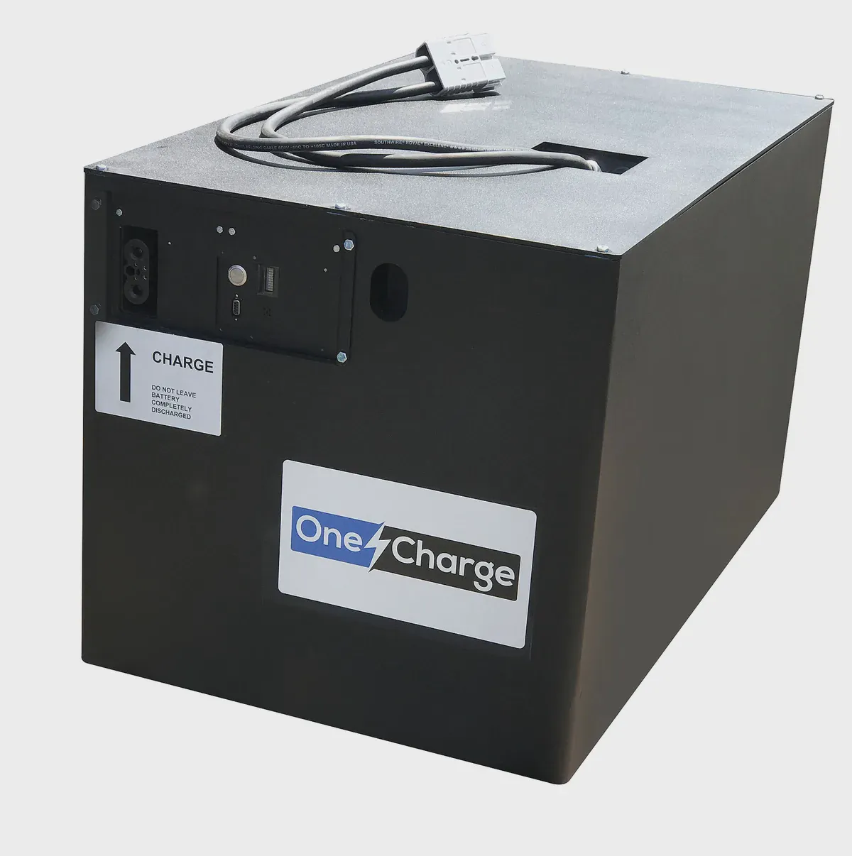 An industrial lithium-iron-phosphate battery pack: packs leave a plant at 50–60% storage charge, which is above the 30% cap for air freight